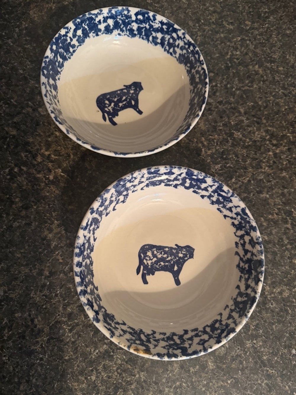 Blue Cow Motif Ceramic Serving Bowls - Set of 2